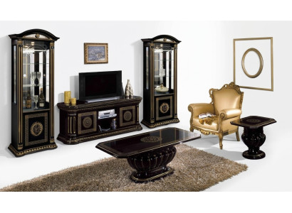 Jeu de salon de luxe de 5 pièces avec vitrine, table basse et table d'appoint noire