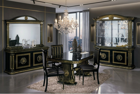 Ensemble de meubles de luxe pour salle à manger, table, chaises, commode, vitrine, miroir, neuf, 8 pièces.