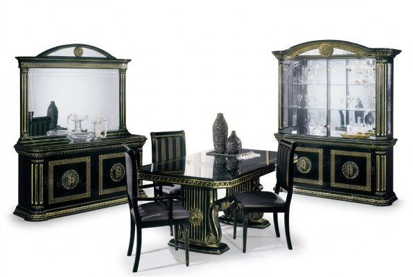 Ensemble de meubles de luxe pour salle à manger, table, chaises, commode, vitrine, miroir, neuf, 8 pièces.