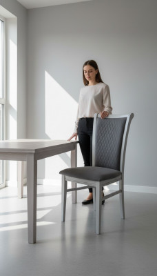 Chaise de salle à manger Chaise en bois Tissu gris Chaises inclinables Relax Design Fauteuil Italie