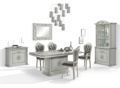 Ensemble de salle à manger table chaises commode vitrine groupe bois blanc 7 pièces