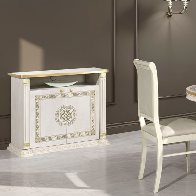 Meuble TV design, console pour téléviseur, meuble de luxe en bois doré beige