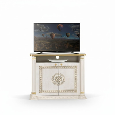 Meuble TV design, console pour téléviseur, meuble de luxe en bois doré beige
