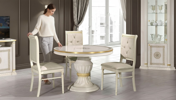 Table ronde en bois, meubles baroques classiques, neuve