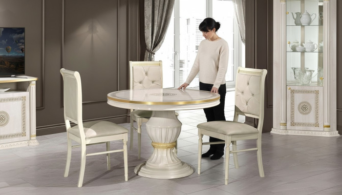Ensemble de meubles de salle à manger avec table ronde en bois de 4 pièces