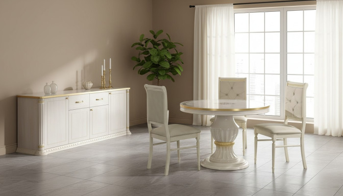 Ensemble de meubles de salle à manger avec table ronde en bois de 4 pièces