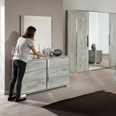 Ensemble de commode avec miroir design meuble bas armoire bois gris