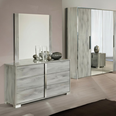 Ensemble de commode avec miroir design meuble bas armoire bois gris
