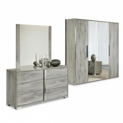 Ensemble de commode avec miroir design meuble bas armoire bois gris