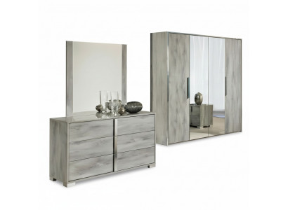 Ensemble de commode avec miroir design meuble bas armoire bois gris