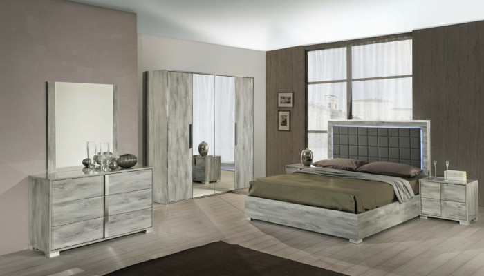 Ensemble de meubles de chambre à coucher avec lit, table de nuit, armoire, commode et miroir de 6 pièces