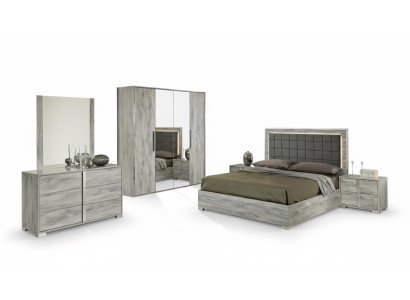Ensemble de meubles de chambre à coucher avec lit, table de nuit, armoire, commode et miroir de 6 pièces