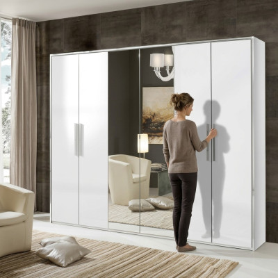 Armoire miroir pour chambre avec 6 portes en bois