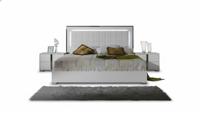 Lit en bois avec tables de nuit modernes 3 pièces