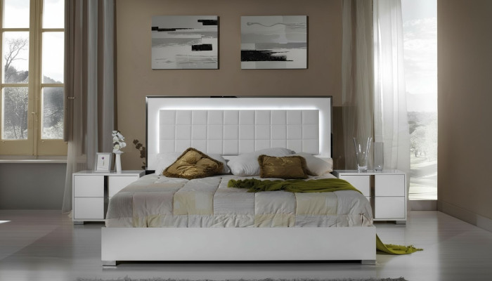 Lit moderne avec tête de lit rembourrée lit matrimonial cadre de lit blanc design chambre