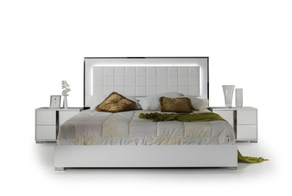 Lit moderne avec tête de lit rembourrée lit matrimonial cadre de lit blanc design chambre