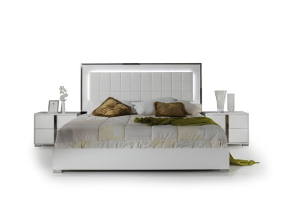 Lit moderne avec tête de lit rembourrée lit matrimonial cadre de lit blanc design chambre