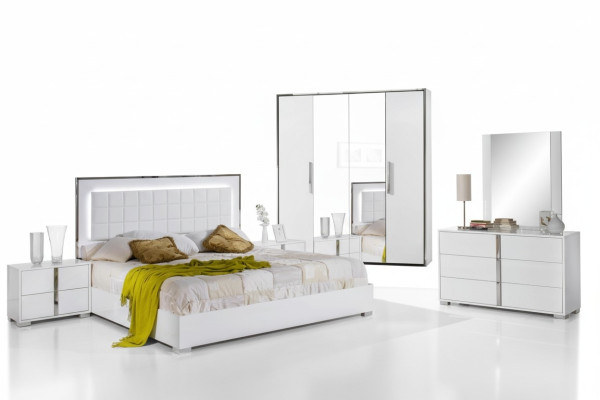 Ensemble de meubles de chambre à coucher avec lit, table de nuit, armoire, commode et miroir, 6 pièces neuves