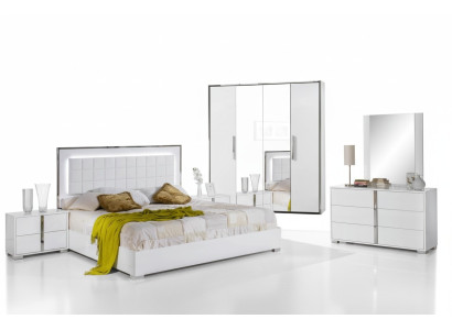 Ensemble de meubles de chambre à coucher avec lit, table de nuit, armoire, commode et miroir, 6 pièces neuves