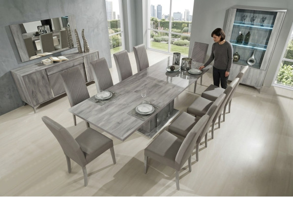 Ensemble de tables et chaises de salle à manger moderne en bois de 9 pièces