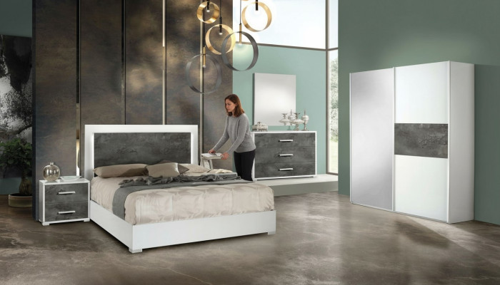 Ensemble de 6 pièces pour chambre à coucher, table de nuit, armoire, commode, miroir, matrimonial, neuf