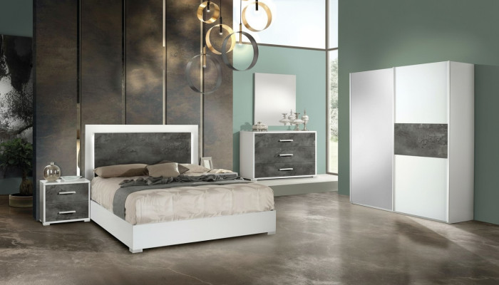 Ensemble de 6 pièces pour chambre à coucher, table de nuit, armoire, commode, miroir, matrimonial, neuf