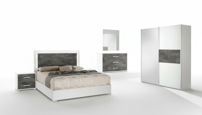 Ensemble de 6 pièces pour chambre à coucher, table de nuit, armoire, commode, miroir, matrimonial, neuf
