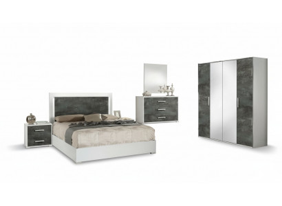 Ensemble de meubles de chambre à coucher lit table de nuit armoire commode miroir double neuf 6 pièces.