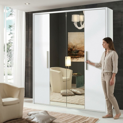 Armoire à 4 portes design meubles en bois armoires blanc miroir