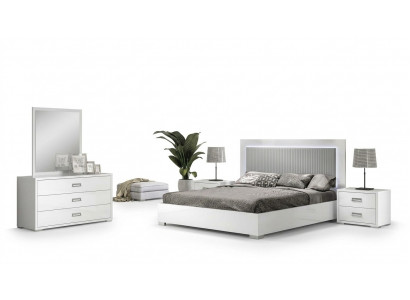 Ensemble de meubles de chambre à coucher avec lit, table de nuit, commode et miroir 6 pièces en bois blanc