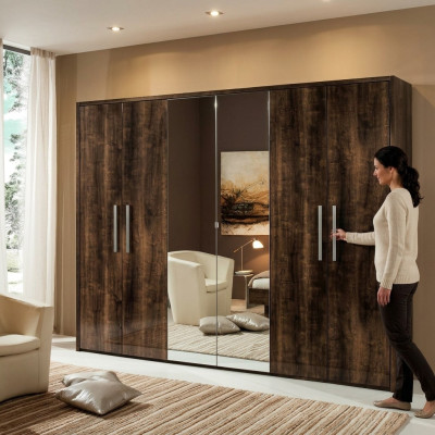 xxl armoire avec 6 portes mobiles design bois luxe miroir nouveau