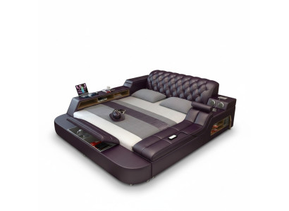 Conception Lit XXL Grands Lits Cuir Hôtel Rembourrage 180x200 Étagère Multifonction