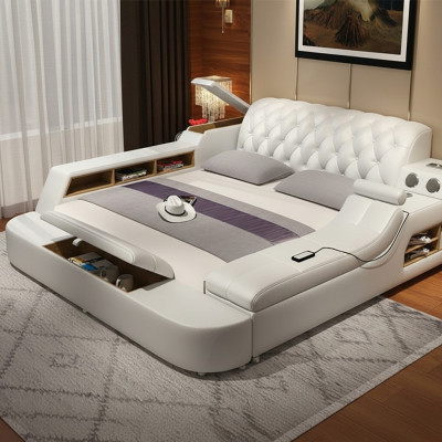 Design Lit Multifonction XXL Grand Lits en Cuir Hôtel Rembourrage 150x200cm