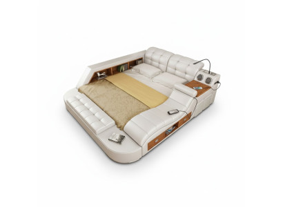 Lit double en cuir de luxe + lits rembourrés USB pour hôtel moderne multifonction instantané