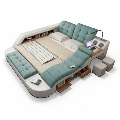 Lit double revêtement cuir Lit multifonction avec fonction massage nouveau
