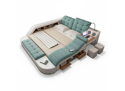 Lit double revêtement cuir Lit multifonction avec fonction massage nouveau