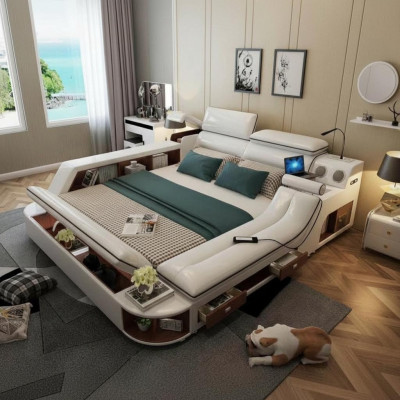 Lits Hôtel 180x200cm Étagère multifonction USB Design Lit xxl Grand Cuir
