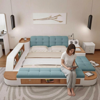 Literie lits modernes multifonctionnels pour hôtels de luxe en cuir design double nouveau
