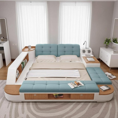 Literie lits modernes multifonctionnels pour hôtels de luxe en cuir design double nouveau