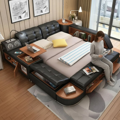 Lits Hôtel Moderne Multifonctions De Luxe Double Design Cuir