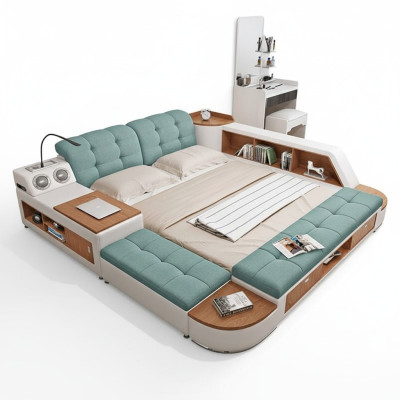 Rembourrage 180x200 Étagère multifonction USB Chaise longue Design Lit Grands lits en cuir