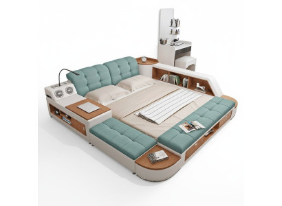 Rembourrage 180x200 Étagère multifonction USB Chaise longue Design Lit Grands lits en cuir