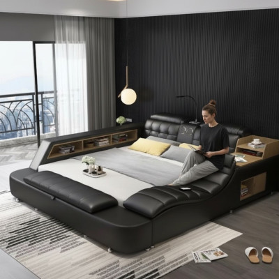 Lit double Chambre Lit rembourré 180x200cm Lit multifonction Lits