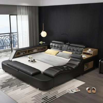 Lit double Chambre Lit rembourré 180x200cm Lit multifonction Lits