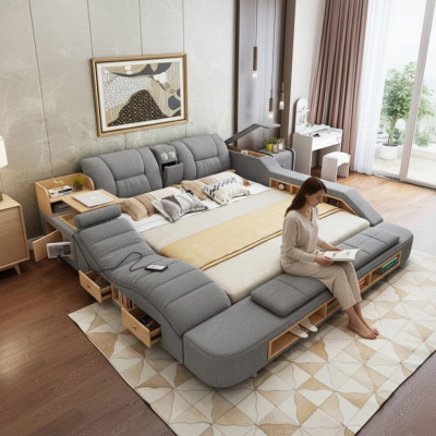 Conception Lits en cuir Hôtel Double neuf Lit multifonction s Boîtes Bluetooth