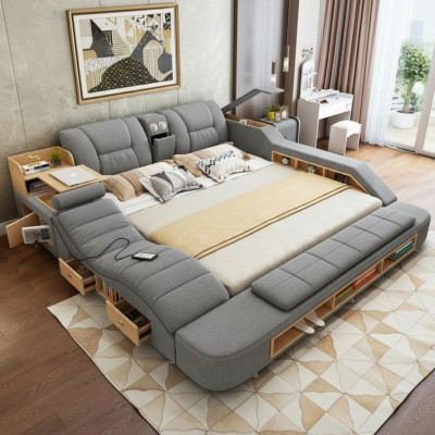 Conception Lits en cuir Hôtel Double neuf Lit multifonction s Boîtes Bluetooth