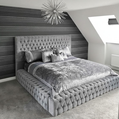 Lits doubles Chambre de sommeil pour mariage Cuir Hôtel neuf Lit Rembourrage Design Luxe Métal