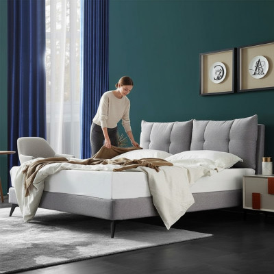 Lit Double en Cuir Beige 180x200 Chambre de Sommeil en Cuir Design