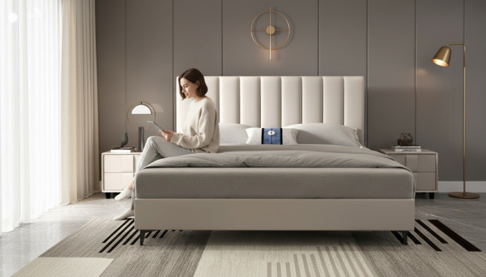 Conception de lits en bois et cuir 180x200 cm Meubles pour chambres d'hôtel lits