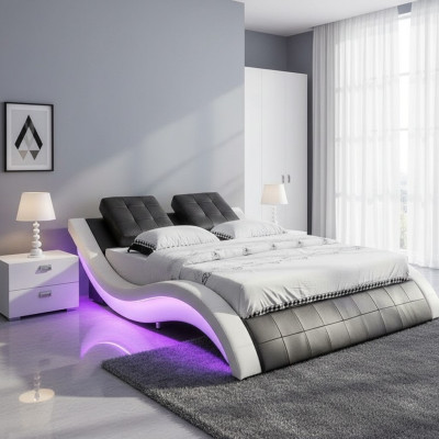 Conception de lit de luxe Lits Mobilier de chambre à coucher à LED numérique Cuir Double